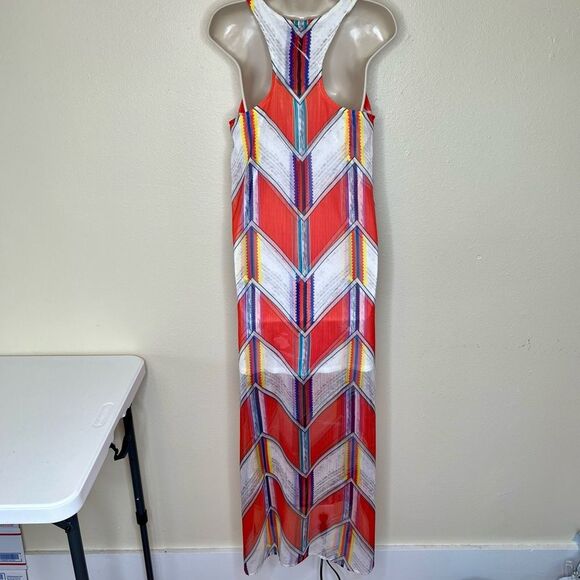 Andree Racer Back Chevron Chiffon Maxi Dress Sleeveless Women Small Geometric - Picture 12 of 12